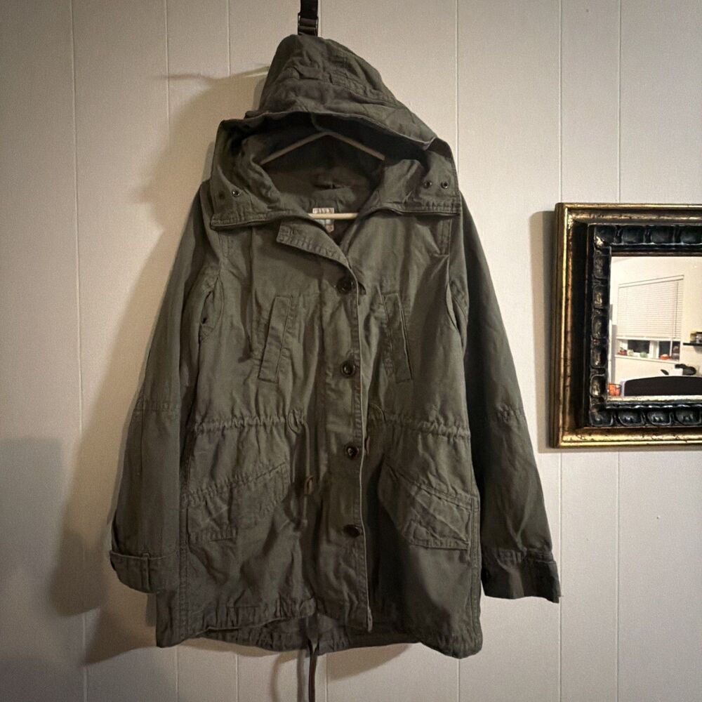 Gap Utility Cargo Jacket Women Size XS Adjustable Waist Hooded Pockets